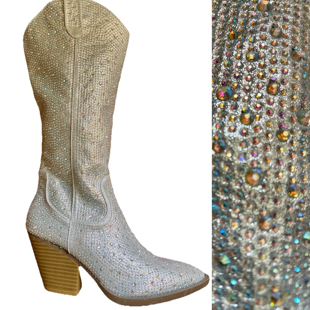 Fabulous New Aurora Borealis RHINESTONE COWBOY BOOTS Size 7 Cowgirl Stagecoach